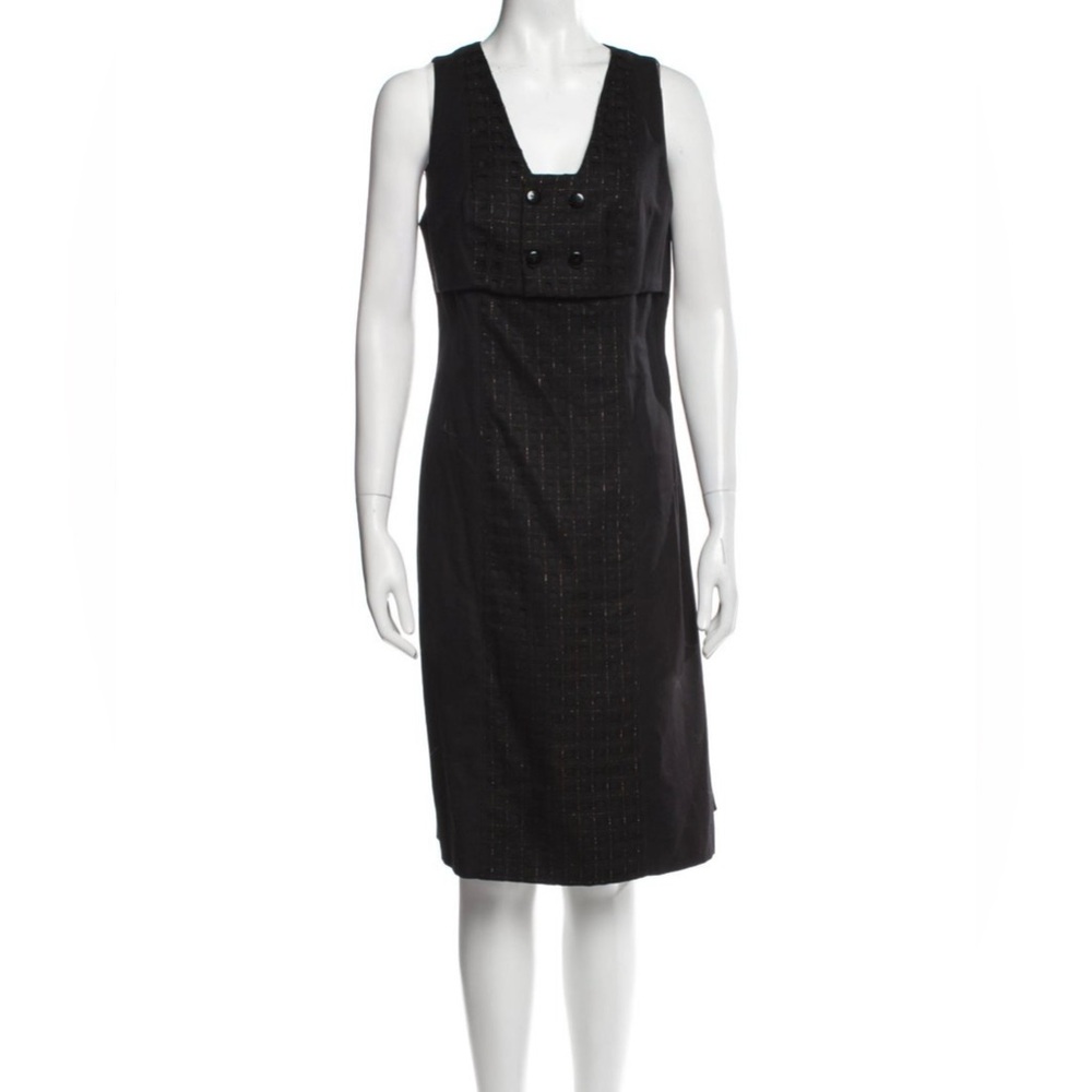 Luca Luca Sleeveless Black Metallic Sheath Dress Square Neck Size 42 (IT) / 6 US